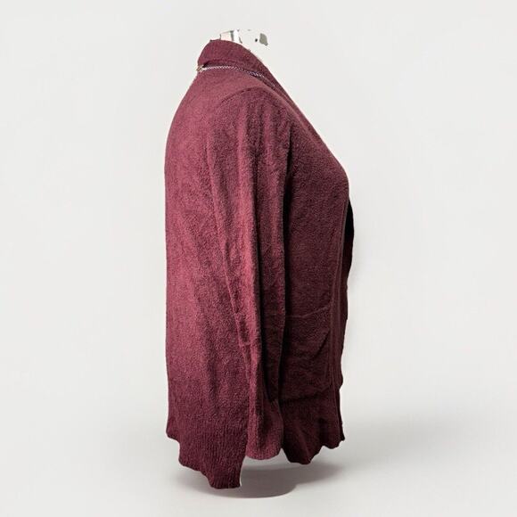 Rachel Zoe Cardigan Sweater Open Front Burgundy Plush Boucle Knit Soft Size L - Picture 6 of 11